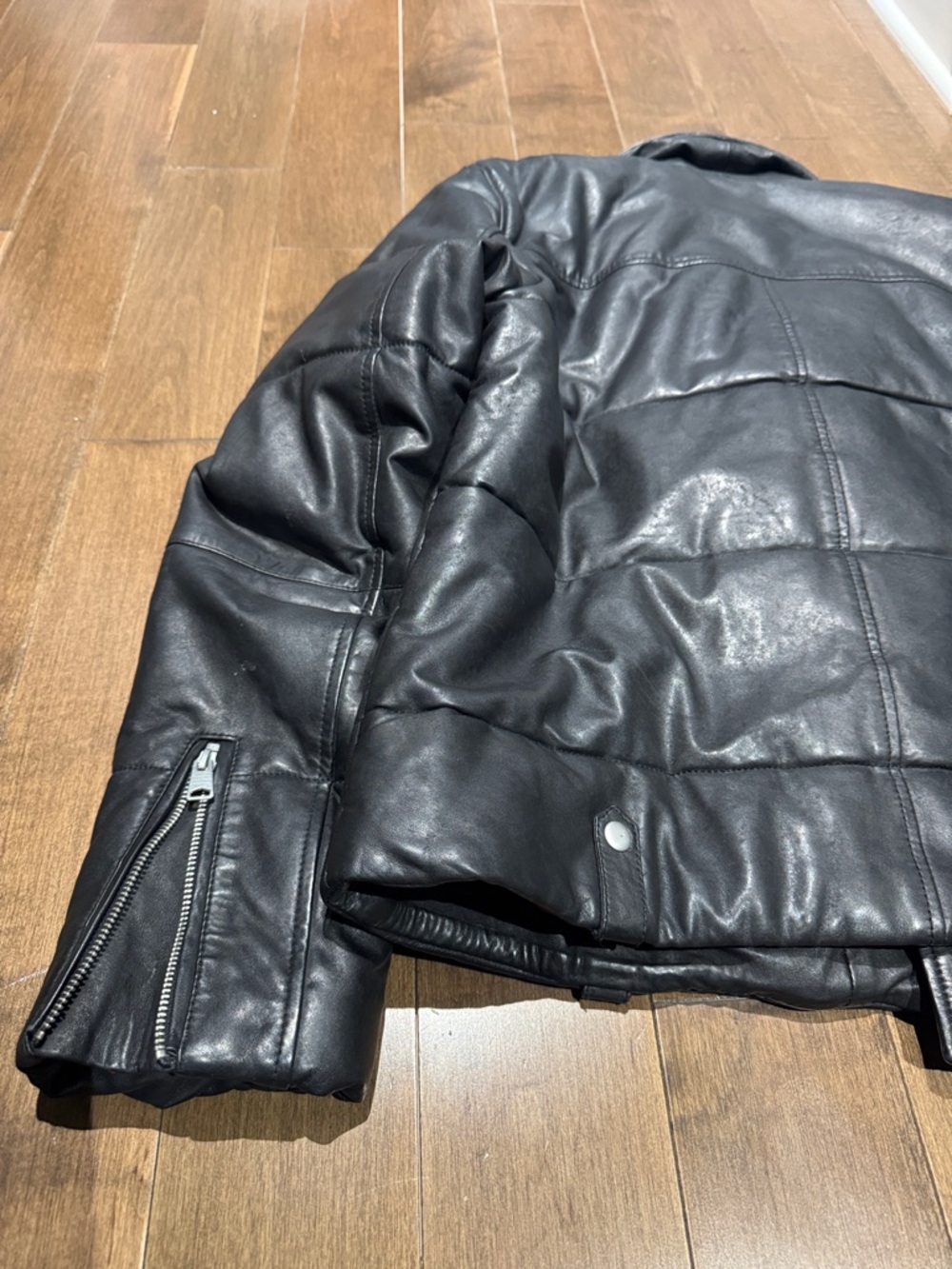 AllSaints Black Quilted Leather Moto Jacket with Red Lining - Picture 4 of 4